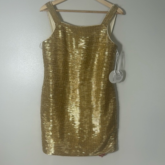 Staud Evie Beaded Gold Sequin Mini Dress Size S - Picture 3 of 17